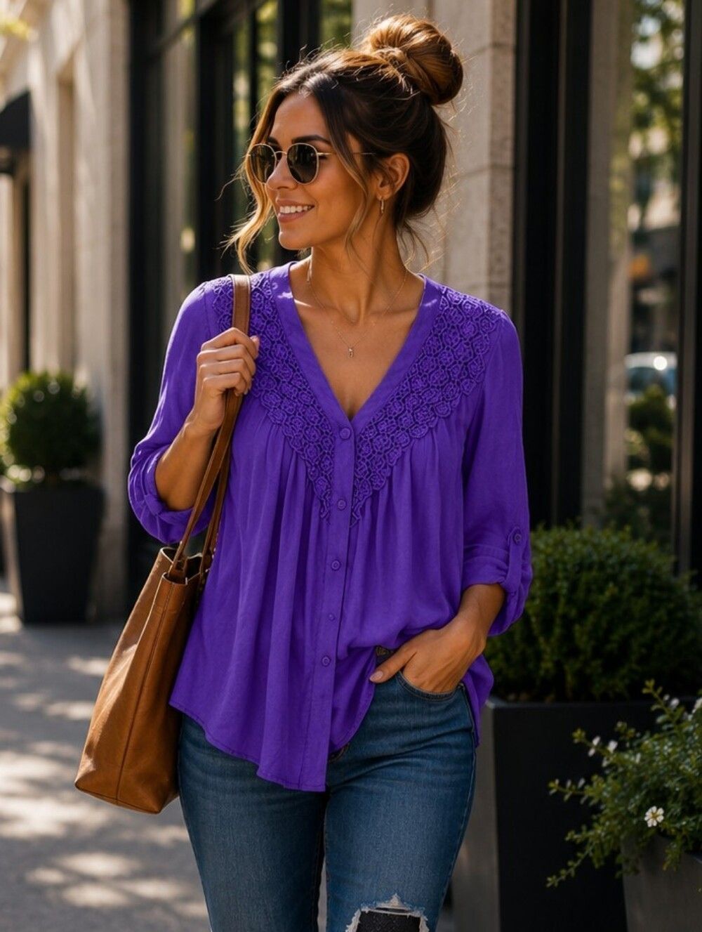 Gianni Bini Purple Flowy Blouse
